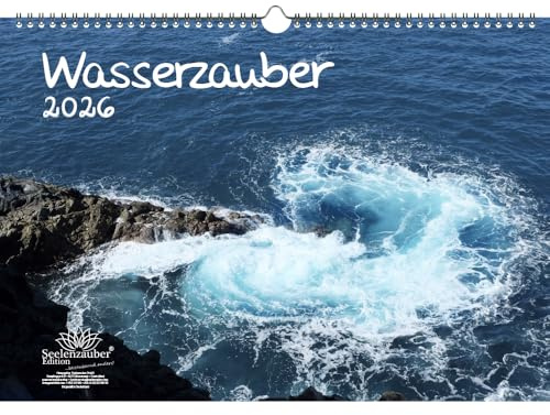 Wasserzauber DIN A3 Kalender für 2026 Wasser und Wasserfälle - Geschenkset Inhalt: 1x Kalender, 1x Weihnachtsanhänger (insgesamt 2 Teile)