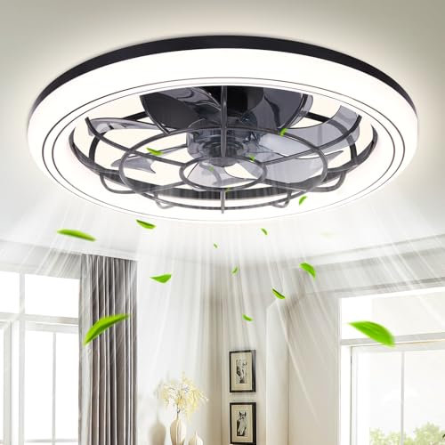 Viugreum Deckenventilator mit Beleuchtung und Fernbedienung, 6500k deckenventilator mit licht, 3 Farbtemperatur, 6 Geschwindigkeiten, Ø49 deckenlampe mit ventilator, umkehrbarer Ventilator Deckenlampe