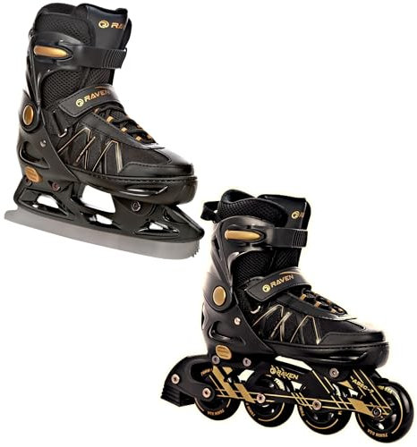 RAVEN Expert 2in1 Schlittschuhe Inline Skates Inliner für Kinder und Erwachsene verstellbar (Gold, 43-46 (28-30,5cm))
