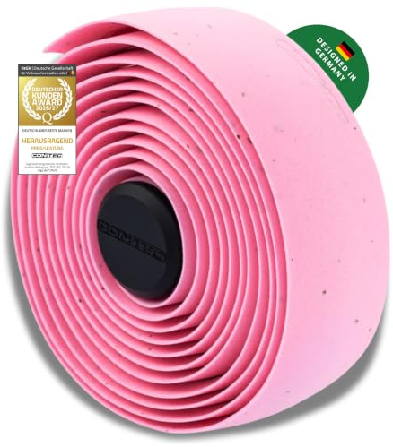 CONTEC Lenkerband Prestige.Cork, 2000x30x2,5 mm, aus Kork-EVA-Schaum, selbstklebend und rutschsicher, mit Klebestreifen und 2 Lenkerstopfen, Paar, pink