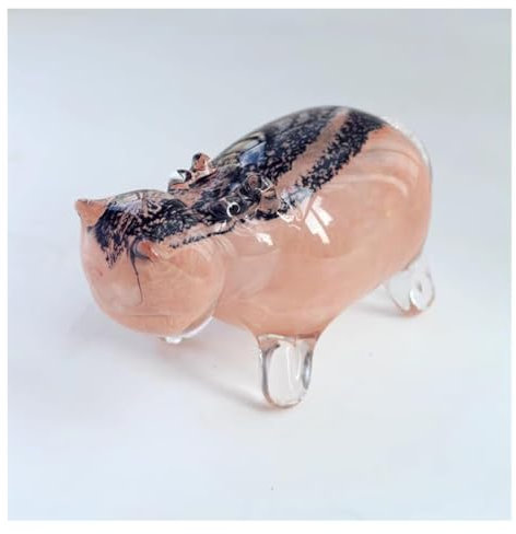 YRTHFJTJ Figurine Hippopotame Rose en Verre soufflé Fait à la Main, Cadeau d'anniversaire, décoration de Table
