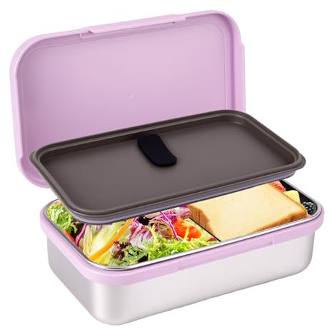 Miawtro Brotdose,304 Edelstahl Brotdose Kinder,900ml Meal Prep Boxen,Brotdosen mit Trennfächern,Auslaufsichere Brotdose,Mikrowellengeeignet Vesperbox,zur Aufbewahrung von Lebensmitteln(Lila)