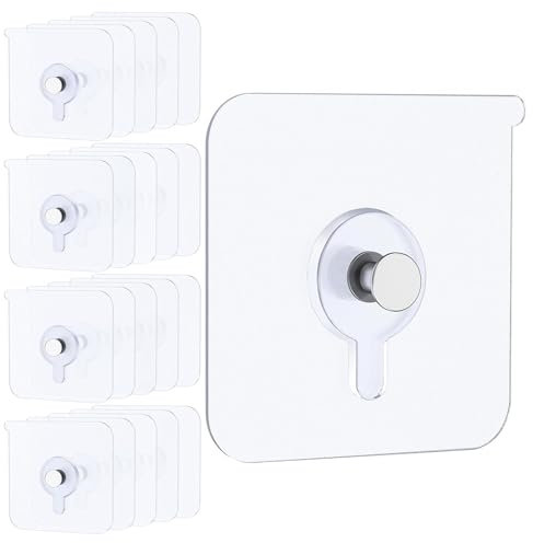 No Nails Picture Hanging Hooks - 20 Pack Strong Stick on Picture Hooks - Transparent Waterproof Self Adhesive Wall Hangers for Frames, Pictures, Wall Decoration and so on