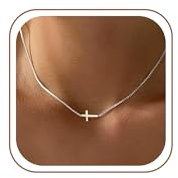 SLOONG Kreuz Kette Damen 14K Vergoldet/Silber Kette mit Kreuz Anhänger | Kreuzkette Layering Cross Halskette Damen Christentum Schmuck Geschenke für Frauen Mädchen
