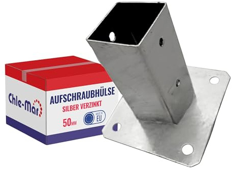 Chle-Mar Pfostenträger zum Aufschrauben 50 mm aus verzinktem Stahl | Verstellbarer Pfostenhalter für Holzpfosten & Zaunbau, Einschraubbarer Balkenschuh, Stabiler Pfostenanker für Zaun- & Holzbau