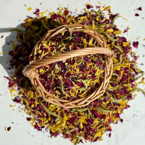 Natural Petal Confetti - 'Elemental Mix' - 5 Litres - Red Rose, Blue Cornflower, Yellow Marigold and Lemon Verbena - Biodegradable (578)