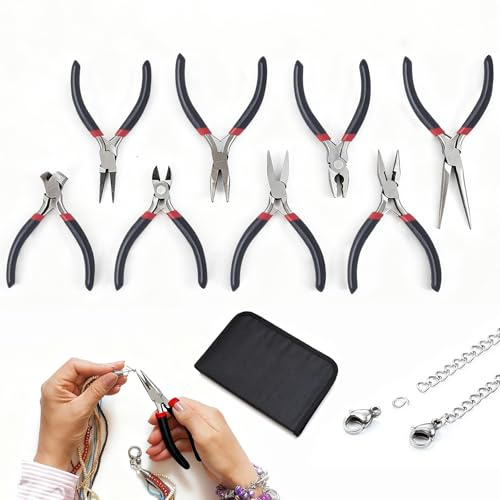 Juego de 8 pinzas para joyas, juego de alicates con organizador de alicates, pequeñas pinzas para joyas, pinzas mecánicas finas para electrónica y fabricación de joyas