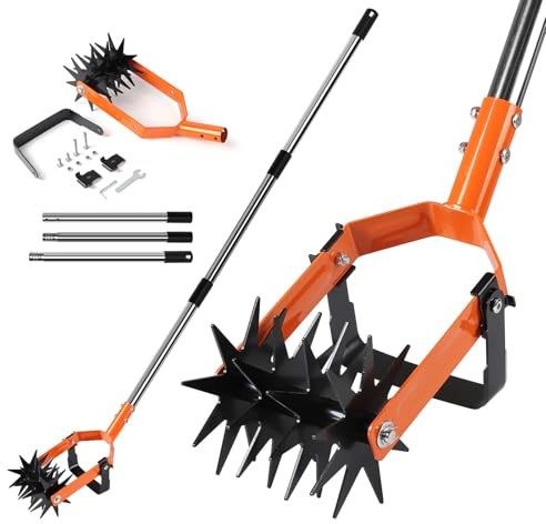 SWAWIS Attrezzo Rotativo per Coltivatore da Giardino con 3-Sezioni Manico in Acciaio Inossidabile, Fresa Manuale con Jätemesser per Pulizia del Terreno e Controllo delle Erbacce, Regolabile