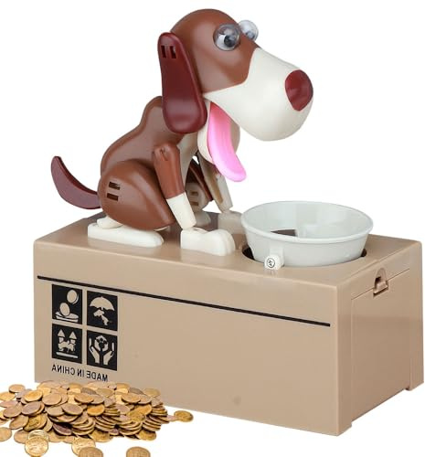 Hungriger Hund Spardose, Spardose Hund Frisst Geld Kinder, Süße Welpen-Sparschwein, Hundesparschwein, Lustige Spardosen für Kinder Geburtstagsgeschenk, 16.5x8x17cm (Weiß und Braun)