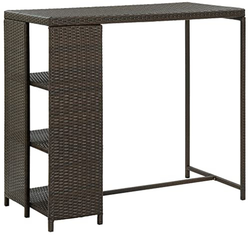 GeenYuu Bartisch mit Regal, Braun 120x60x110 cm, Poly Rattan, robuster Bistrotisch für Haus Garten Bar, praktischer Küchentisch mit Stauraum