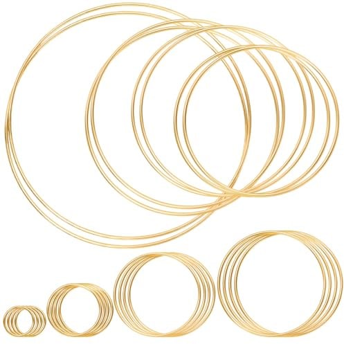 Rustark 24 Stück 8 Größen KC Gold Metallringe zum Basteln Sortiment Kit Dream Catcher Rings Makramee Reifen Metall Craft Rings Kränze Blumenreifen für Hausdekoration DIY Bastelarbeiten Wandbehang
