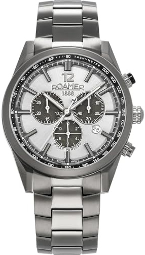 Roamer Helios Power Herren Armbanduhr, Edelstahl, 43.5mm, Edelstahlarmband, Silber, 10 bar, Zifferblatt: Silber, Datumsanzeige, 973981 44 15 20