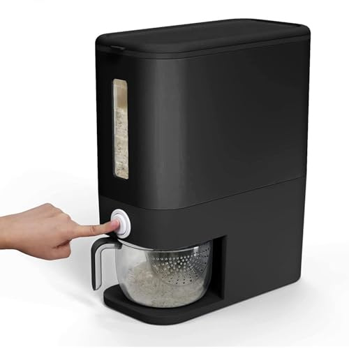 Taylor & Brown Rice Dispenser Container 10KG - Cereal Containers Storage with Measuring Cup, Moisture Proof Rice Bucket - Dry Food Grain Flour Soybean for Kitchen Pantry Household, BPA-Free (Black)