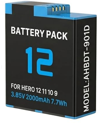 2000mAh Ersatz Akku für GoPro Hero 12 Hero 11/10/9 Kamera AHDBT-901 ADBAT001 ADDBD-211 Li-Ion