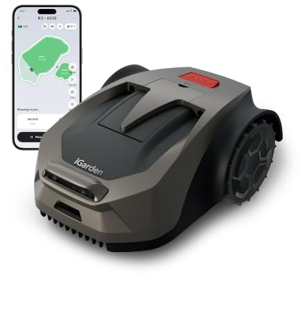 iGarden R35 Robot Tondeuse sans Fil périmétrique, Jusqu’à 800 m², 210 Min autonomie, Navigation NetRTK & Vision IA stéréo, évitement Intelligent, Pente 46%, 10 Zones Via app