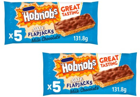 Hobnobs Oaty Flapjacks Milk Chocolate 5 Bar,131.8g,Pack Of 2 | Oat Biscuit Bar, Chocolate Coated, Multipack