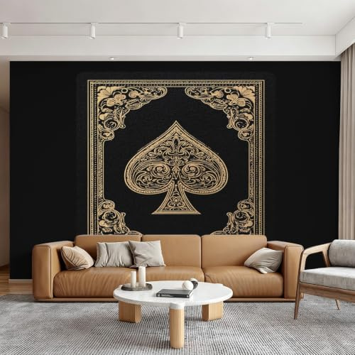 Generisch Vliestapete Schwarz Gold Poker Tapete Schlafzimmer, Tapeten Spielkarte Pik Ass Wanddeko, Fototapete Wohnzimmer 150x105 cm, Wandtapete TV-Wand saf-15