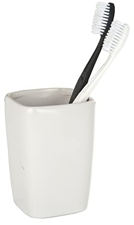 WENKO Zahnputzbecher Faro White - Zahnbürstenhalter für Zahnbürste und Zahnpasta, Keramik, 7.5 x 10.7 x 7.5 cm, Weiß, 10.7 x 7.5 x 7.5 cm