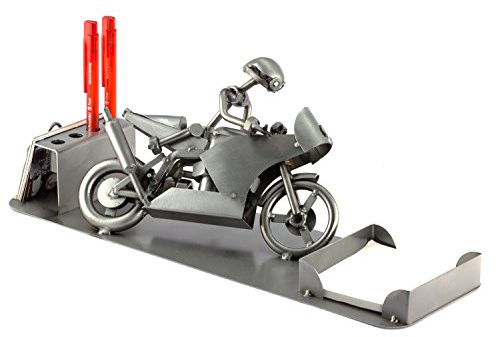 Steelman24 Schraubenmännchen Rennmotorrad Schreibtisch Organizer | Made in Germany,Handarbeit,Geschenkidee,Stahlfigur,Metallfigur,Metallmännchen