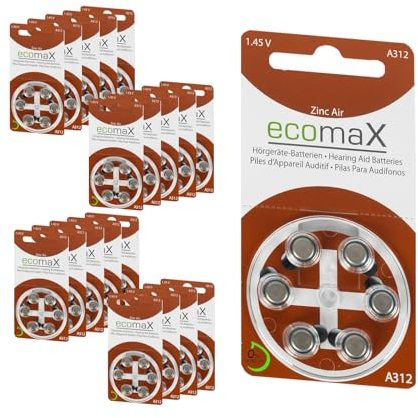 ecomaX HÖRGERÄTE BATTERIE Typ 312 PR41 BRAUN A312 BATTERIEN (120)