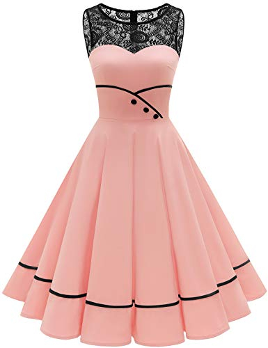 Bbonlinedress Robe de Soirée Carnaval Cocktail Vintage Femme Années 50s 60s Style Audrey Hepburn Swing pour Fête Mariage Bal Promo Baptême Gala Ligne A Blush 2XL