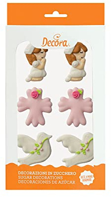 Decora 0500427 Paquete de 6 adornos de azúcar de primera comunión rosa
