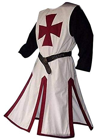Feynman Mittelalter Ritter Kostüm Tempelritter Kreuzritter Wikinger Tunika Tempel Fasching Karneval LARP Cospaly Waffenrock - Herren Tempelritter edel Rot L