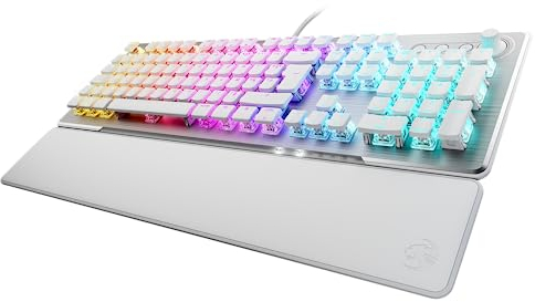 Roccat Vulcan II - Clavier de Jeu Mécanique Pour Pc, Touches Rétro-Éclairées RGB Personnalisables, Repose-Poignet Amovible, Titan II Linear Switches, Blanc