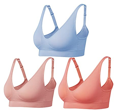 Comfyin Wireless Bras for Women Non Wired Seamless Bras with Removable Pads 3 Pack