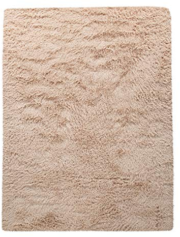 TT Home Teppich Wohnzimmer Hochflor Langflor Weich Soft Modernes Einfarbiges Design, Farbe: Beige, Größe:60x100 cm