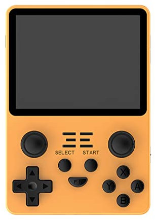 Rambly Consola de juegos portátil Powkiddy RGB20S, 16 G + 128 G, estilo retro, 15.000 juegos, pantalla IPS Full Fit de 3,5 pulgadas (resolución 640 x 480), con módulo WiFi, color amarillo