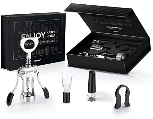 IPOW Wine Opener, Zinc Alloy Wine Bottle Opener, Wing Corkscrew Heavy Duty, Manual Multifunctional Cork Screw for Waiter,