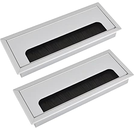 SHULLIN 2 Stück Kabeldurchlass Kabeldurchführung Schreibtisch Kabelorganisation 80x160mm Kabel Loch Kabeldose Schreibtisch-Kabeldurchführung mit Ösenbürste für Office Computer Desk Drähte Eckig