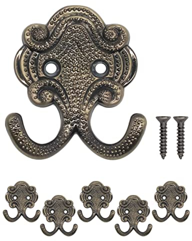 Fuxxer® Klassische Garderoben-Haken, Doppel-Haken, Hut-Haken, Antik-Design, 5er Set, bronze (klein)