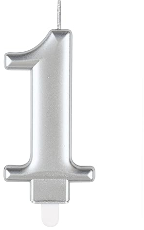 Unique 19591 Geburtstagskerze – 8 cm – Metallische Silberfarbe – 1 Stück (1 Packung), Silver