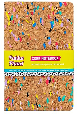 Pukka Pad, Pukka Planet Notizbuch, A5, Kork, Softcover, liniert, mit 160 Seiten, 80 Blatt FSC-recycelt, 8 mm liniert, 80 g/m² Papier für Zuhause, Schule und Büro – 21,5 x 13,4 cm