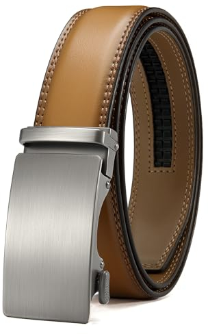 YOETEY Automatik Gürtel Herren Hellbraun ohne löcher, Ledergürtel Herren Ratsche Automatikschließe für Herren 35mm Business Anzug, Herrengürtel Stufenlos Verstellbar