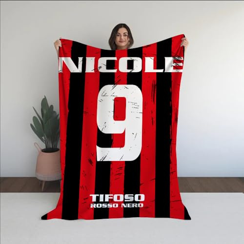 love print Coperta In Pile Tifoso Milan Misura (130x180) (100x150) Personalizzato con Nome e Numero (130x180)