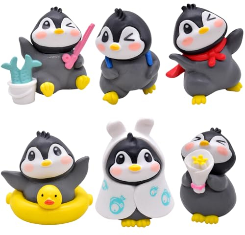 6 Pezzi Pinguino Figure Miniatura Decorazione Torta Pinguino, Animal Cake Topper, Ornamenti per Auto, Paesaggio Giardino Statue Bambini Forniture per Feste