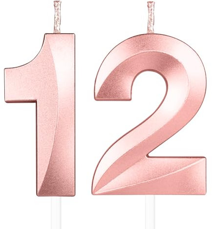Yiran 3D Birthday Candles, Rose Gold Candle Number 12th Candle for Her, Birthday Candle for Cake, Girls Cake Topper Birthday Candles Number 12 Birthday,Party Wedding Anniversary Celebration Supplies
