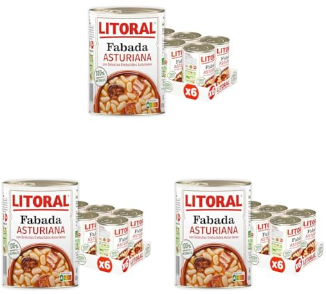 Litoral Fabada Asturiana - Plato Preparado Sin Gluten - Pack de 6x420 g - Total: 2.52kg (Paquete de 3)