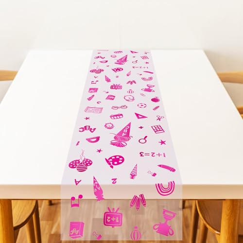 WEDNOK Einschulung Tischläufer 10Mx30CM Schuleinführung Tischband Rosa Schulanfang Tischdeko Organza Schulbeginn Tisch Deko mit Schultüte ABC 123 für Schulkind Schulstart Schultag Partyfeiern