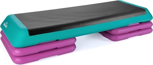 Queenfit Aerobic Step - Der ideale Stepper für Zuhause, Treppensteiger Fitnessgerät mit 3-Stufen-Höhenverstellung (Farbiger Kunststoff)
