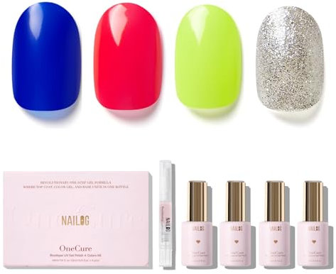 NAILOG Gel Nail Polish Set - 4 Colors Top Coat Base Kit for Home DIY & Birthday Gifts, Neon City