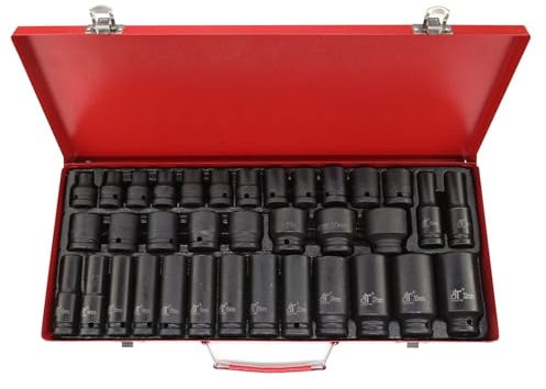Trintion Impact Sockets Set 35 Pcs 1/2 Deep 6 PointSocket Tool Drive Impact Socket Kit for Metric Garage Workshop 8-32 MM