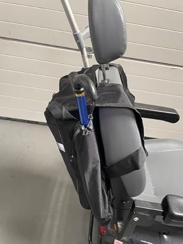 Universal Mobility Scooter Bag with Velcro Straps, Front Pocket, Lockable Zip, 2 Walking Stick Holders, Carry Strap, Reflective Stripe, Water-Resistant Material