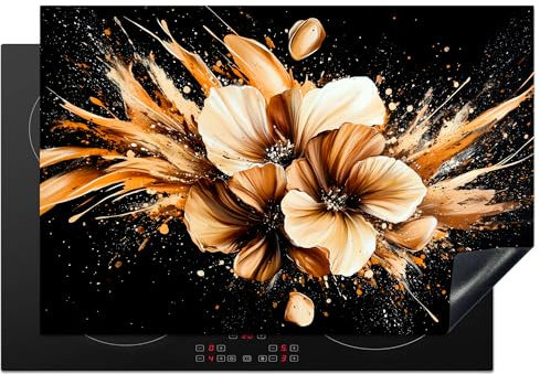 KitchenYeah© Protection Plaque Cuisson Deco Cuisine Cache Induction 78x52 cm Protège Pour Cuisiniere Protection Fleurs - D'or - Graffiti - Noir - Abstrait