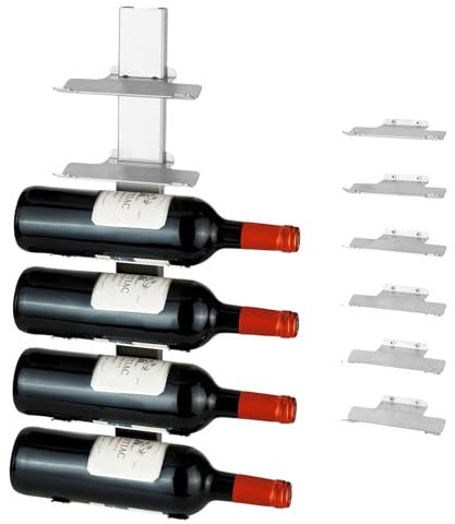Mountt Casier à vin mural en acier inoxydable – Solution de rangement pour 6 bouteilles de vin avec design amovible et design flottant moderne – Support robuste et polyvalent pour bouteille de vin