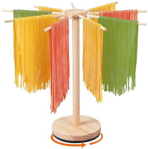 GWCYMYD Asciugatrice per Pasta con Base Girevole, Supporto per Pasta in Legno con 9 Bracci Rimovibili, capacità per asciugare Pasta e Vermicelli da 4,5 kg