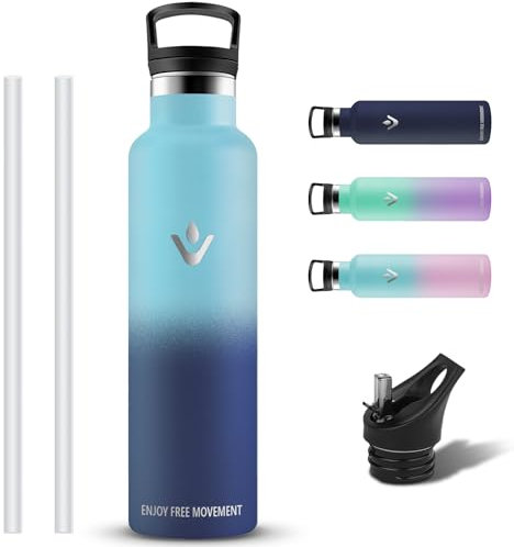 Gourde Isotherme, Gourde 1l, Sans BPA, Gourde Sport, Anti Fuite, Gourde Paille Adulte, Double Isolation, Gourde Acier Inoxydable, Facile à Transporter, Gourde Metal, pour Randonnée, Camping, Aptitude